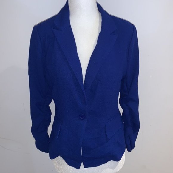 Mine Royal Blue Lightweight Single Breast Blazer Mod Sleeves Size Medium - Picture 2 of 8